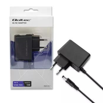 Qoltec PREMIUM 15W 15V 1A AC/DC-nätaggregat med 5,5x2,1mm hålkontakt