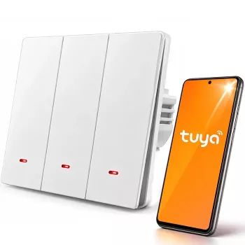 Qoltec 3-kanalig smart Wi-Fi ljusbrytare med timer, Tuya & Smart Life, vit
