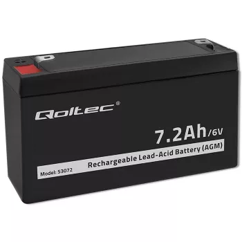 Qoltec AGM-batteri 6V 7,2Ah VRLA uppladdningsbart, förseglat blysyra, underhållsfritt