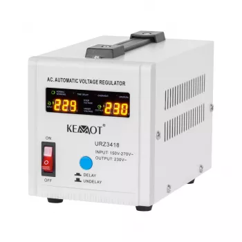 KEMOT SER-500 automatisk spänningsstabilisator 500VA 300W relätyp 230V AC utgång Schuko-uttag LED-indikatorer