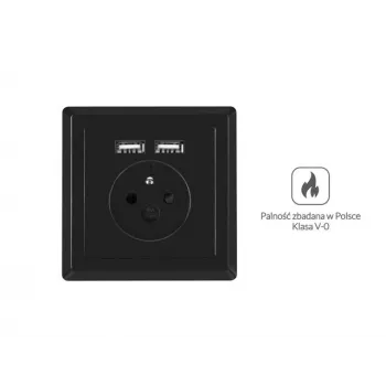 LANBERG AC-WS01-USB2-E-B infälld fransk väggkontakt med dubbla USB-laddare, 230V 16A, svart