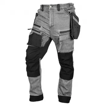 NEO TOOLS denimarbetsbyxa med Cordura-förstärkningar och avtagbara hölsterfickor, grå, storlek XL