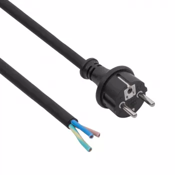 Akyga AK-OT-04S gummikabel H05RR-F 3 x 1,5 mm², CEE-7/7-kontakt till öppen ände, 5 m, svart
