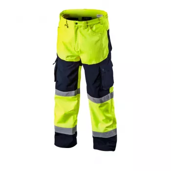 NEO TOOLS varselsoftshellbyxa med hög synbarhet, fluorescerande gul, storlek XL