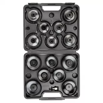 NEO TOOLS oljefilter-hylsnyckelsats 16 delar (65-100 mm, 3/8 inch drivning, kopptyp, flerfunktion, stål, plastväska)