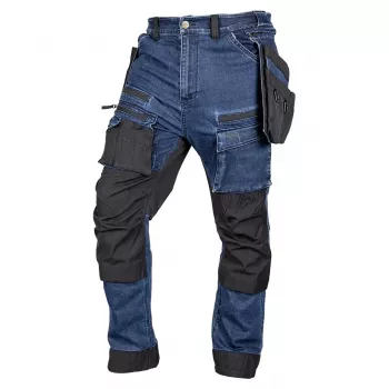 NEO TOOLS denimarbetsbyxa med Cordura-förstärkningar, avtagbara hölsterfickor, marinblå, storlek XXXL