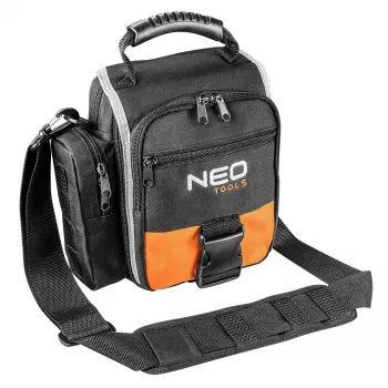 NEO TOOLS 84-315 verktygsväska med handtag, 15 kg belastning, 10 ytterfickor, vattentät botten, svart/orange