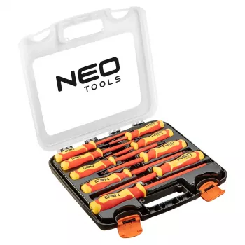 NEO TOOLS 04-142 1000V isolerad skruvmejselssats, 9-delar, VDE-certifierad, spår, Phillips, Pozidriv, spänningsprovare, ergonomiska tvåkomponentshandtag, magnetiska spetsar