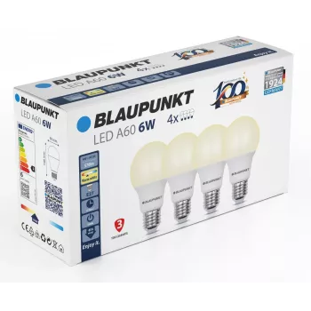 Blaupunkt LED-lampa E27 A60 570 lm 6W 2700K, 4 st (BLAUPUNKT-E27-6W-WW-4)