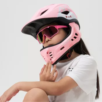 ROCKBROS TT-32001 Rabbit barn omvandlingsbar cykelhjälm med avtagbart hakskydd, storlek S (48-52 cm), rosa