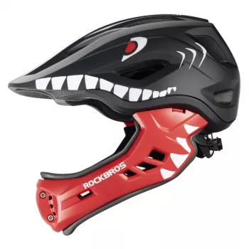 ROCKBROS TT-32006 Shark barn omvandlingsbar cykelhjälm med avtagbart hakskydd, storlek S (48-52 cm), svart