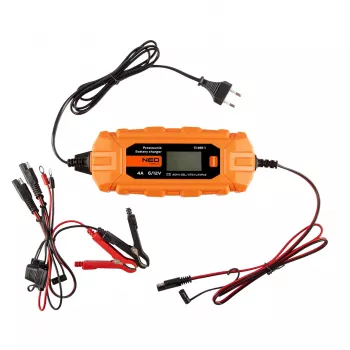 NEO TOOLS 11-891-1 automatisk batteriladdare 4A/70W för 6V/12V bly-syra, AGM & GEL-batterier (3-120Ah)