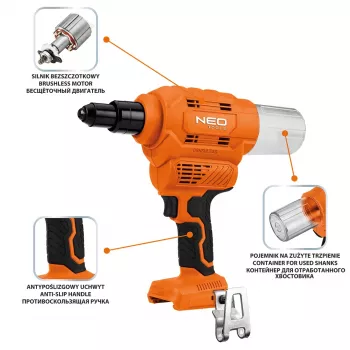 NEO TOOLS 18V E+ batteridriven nitpistol (utan batteri)