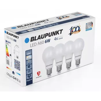 Blaupunkt LED-lampa E27 A60 600 lm 6W 4000K, 4 st (BLAUPUNKT-E27-6W-NW-4)