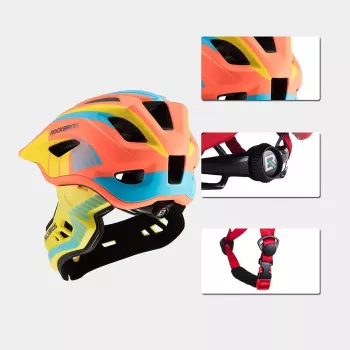 ROBOROCK Rockbros TT-32SOYB-M barncykelhjälm med avtagbart hakskydd, storlek M, gul-orange