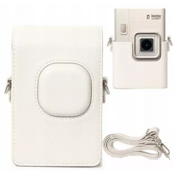 LOVEINSTANT grått skyddsfodral i PU-läder för Fujifilm Instax Mini LiPlay+ hybrid direktbildskamera med axelrem