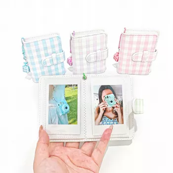 LOVEINSTANT fickfotoalbum för 28 Instax Mini- och Zink-foton, rutblå