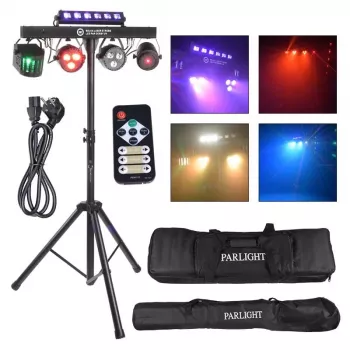 LIGHT4ME BEAM LASER STROBE LED PAR DERBY UV I – 4-i-1 multieffekt-scenljus med röd/grön laser, UV och DMX-styrning
