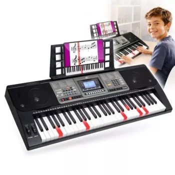 MK 816 61-tangenters elektroniskt MIDI-keyboard för undervisning med 128 ljud, 128 rytmer, inspelning, LED-display, USB-MIDI, hörlursutgång, mikrofoningång, inklusive nätadapter