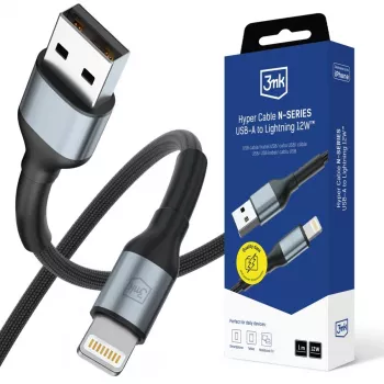 3mk Hyper Cable N-SERIES USB-A till Lightning 1m 5V/2.4A 12W svart