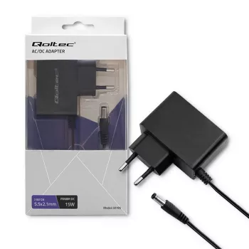 Qoltec 15W insticks AC/DC-nätaggregat 7,5V 2A med 5,5x2,1 mm hålkontakt