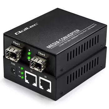 Qoltec dubbelriktad mediakonverter-switch Ethernet 2x RJ45 2x SFP | 1000Mb/s | 5V