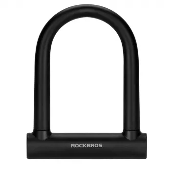 Rockbros RKS610-BK U-lås cykellås - svart, härdat stål, 14 mm bygel, 8/10 säkerhet, 2 nycklar, hållare