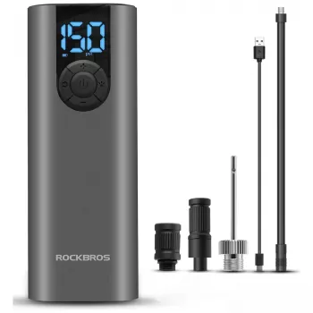 ROCKBROS elektrisk cykelpump med LED-display, USB-C-laddning, 150 PSI, Presta/Schrader/Dunlop, svart