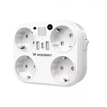 Wozinsky WRS-2B grenuttag med 4 AC-uttag, 2 USB-A, 2 USB-C, 4000 W, LED-lampa, 2 m kabel – vit