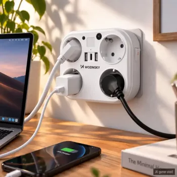 Wozinsky WRS-2B grenuttag med 4 AC-uttag, 2 USB-A, 2 USB-C, 4000 W, LED-lampa, 2 m kabel – vit
