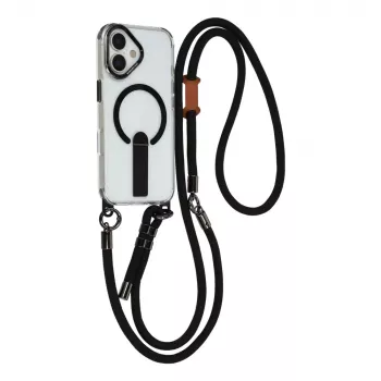 HURTEL fodral för iPhone 17 med stöd, kort 30 cm band och långt 120 cm band, MagSafe-kompatibel – svart