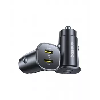 Baseus GoTrip 2x USB-C 30W billaddare, 12-24 V, svart