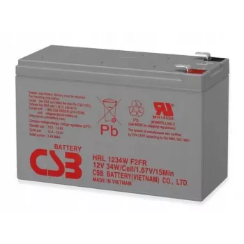 CSB HRL1234WF2 12V 9Ah långtids-VRLA-batteri – 8–10 års designlivslängd, Faston F2-anslutningar