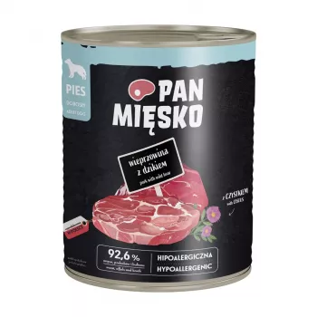 PAN MIĘSKO Fläsk med vildsvin Våtmat för hundar 800g – Spannmålsfri paté för vuxna hundar
