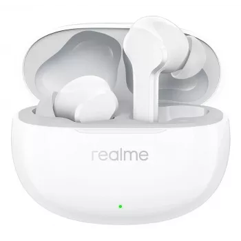 realme Buds T110 True Wireless-hörlurar med 38h batteri, AI ENC, IPX5, Bluetooth 5.4, 10mm basdrivrutiner, USB-C snabbladdning, Low-Latency-läge, Smart Touch, vit