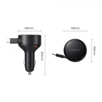ORICO FC-60-2C 60W upprullningsbar USB-C billaddare - svart