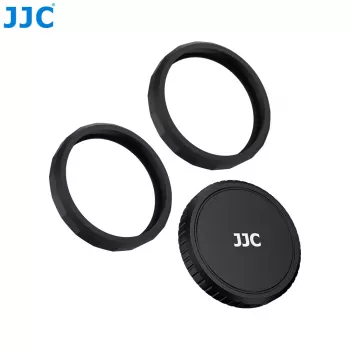 JJC LRR-OA6K2 objektivlock & dekorringsset för DJI Osmo Action 6 (svart lock, röda & blå ringar)
