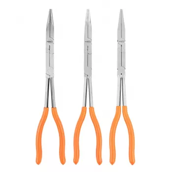 NEO TOOLS 01-293 dubbelledad tångset, 3 delar, kromvanadinstål, 280 mm, rak, 45° och 90° böjd spets, ergonomiska halkfria handtag