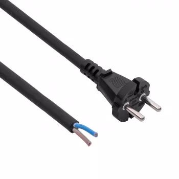Akyga AK-OT-06S gummikabel H05RR-F 2 x 1,5 mm², CEE-7/17-kontakt till öppen ände, 5 m, svart