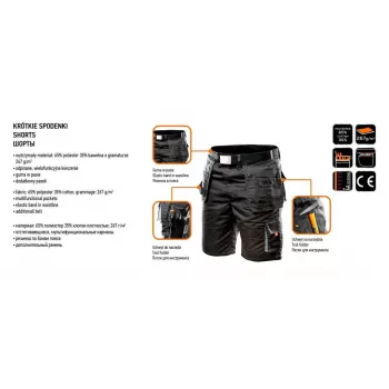 NEO TOOLS HD arbetsshorts med avtagbara fickor, storlek LD/54, ebony