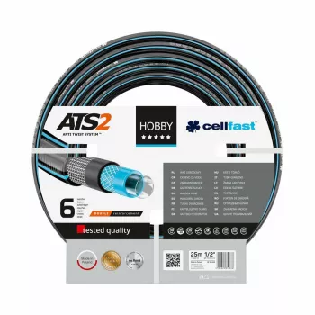 CELLFAST HOBBY ATS 1 trädgårdsslang 10 m – 1/2 inch 3-lagrig anti-twist PVC, bristtryck 20 bar, UV- & algresistent, grön/gul