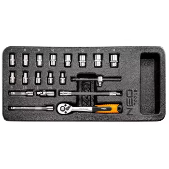 NEO TOOLS 1/4 inch hylsnyckelsats, 19-delad, inlägg