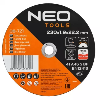 NEO TOOLS kapskiva för metall/INOX 230 x 1,9 x 22,2 mm, 41 A46-S-BF, 25 styck