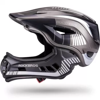 Rockbros TT-32SBTG-M barncykelhjälm med avtagbar hakbygel, storlek M, grå
