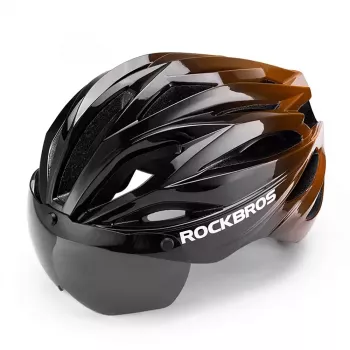 ROBOROCK Rockbros cykelhjälm med avtagbart magnetvisir, UV400-skydd, 22 ventilationsöppningar, justerbart vred, unisex matt svart-brun