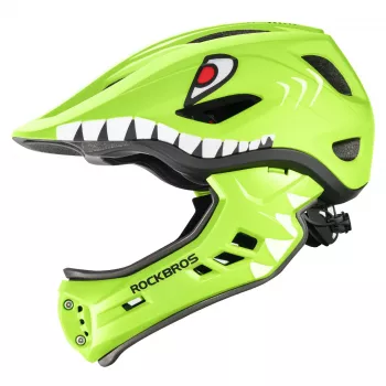 ROCKBROS TT-32003 Shark barnkonvertibel fullface-cykelhjälm med avtagbart hakskydd, grön, storlek S (48-52 cm)