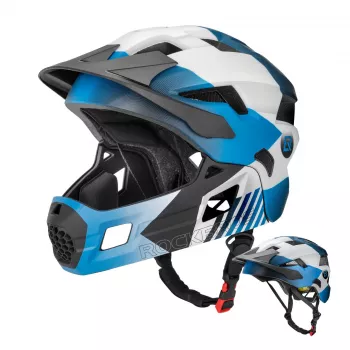 ROCKBROS TS-61 barn konvertibel cykelhjälm med avtagbart hakskydd, storlek S (48-54 cm), blå