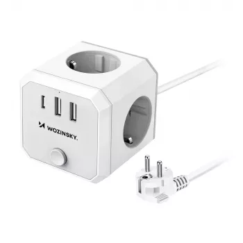 Wozinsky WKZ-3B 4-vägs Power Cube med 2 USB-A och 1 USB-C, 4000 W, 1,8 m kabel, vit