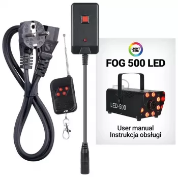 LIGHT4ME FOG 500 LED-dimrökare, 500 W, RGB-LED, 0,5 L tank, kabelansluten fjärrkontroll
