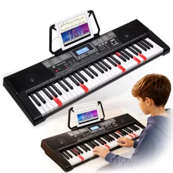 MK 2115 pedagogiskt portabelt keyboard 37 tangenter elpiano med 8 ljud, 8 rytmer, 4 demosånger, mikrofoningång, svart